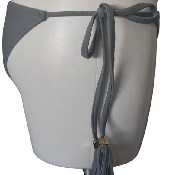 Kandy Wrapper Bikini Bottoms Grey Ties Side Tassel String Bathing Suit New Med - Picture 3 of 12